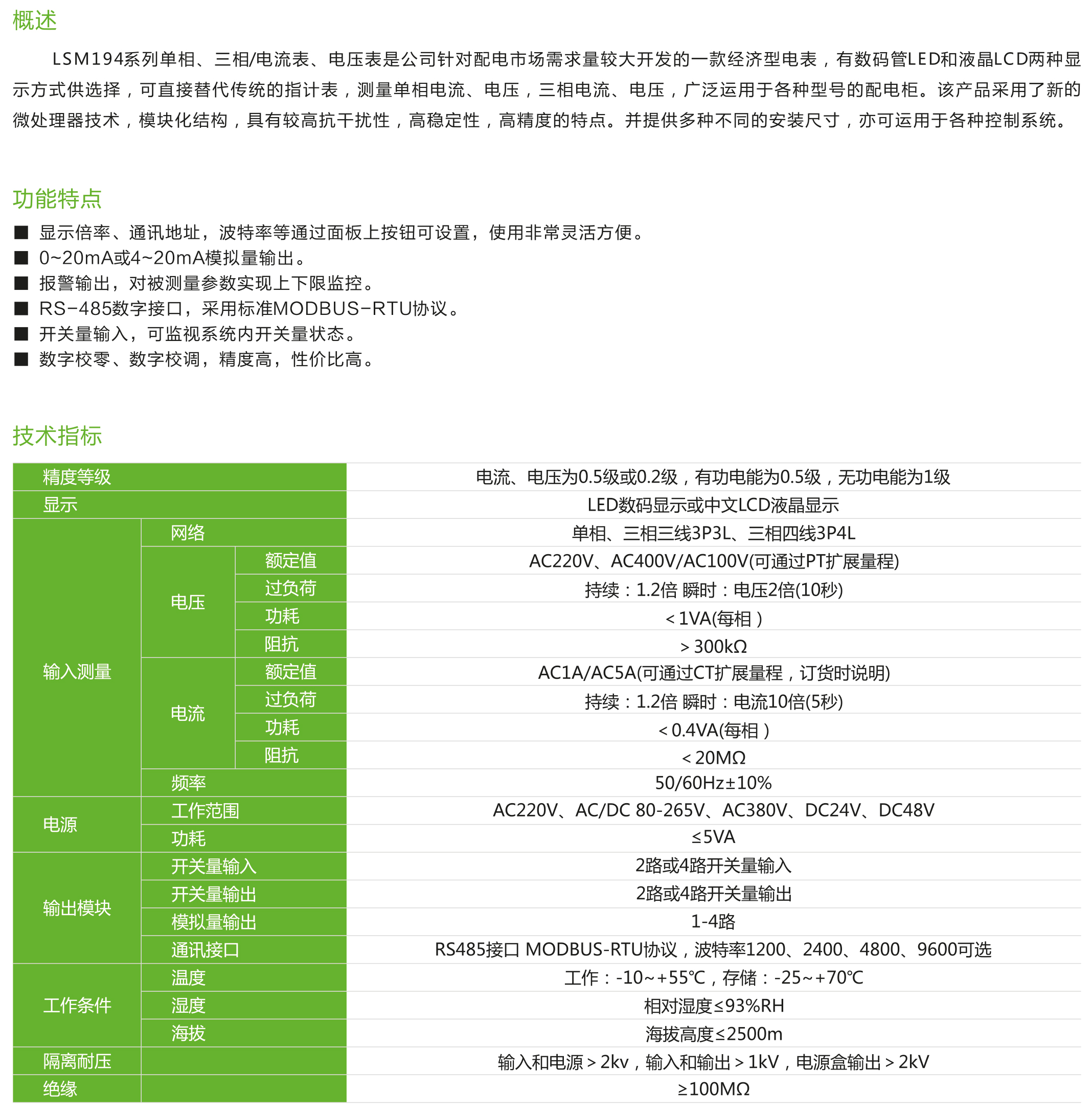 LSM194系列單相、三相/電流表、電壓表